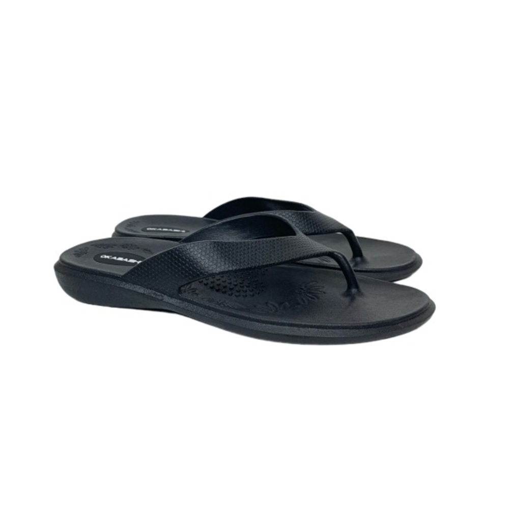 Okabashi Splash Solid Black Comfort Flip Flops Elevated Heel Thong Sandals